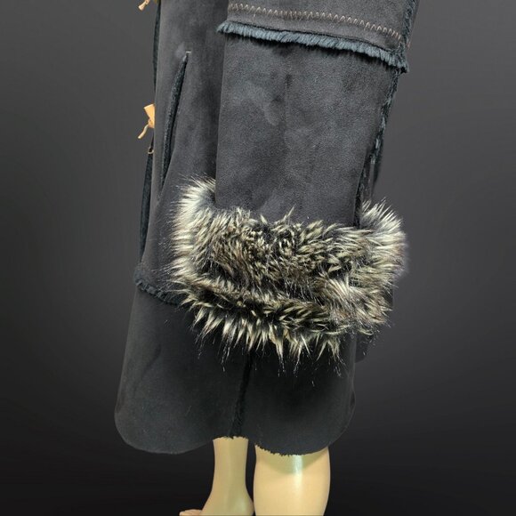 Y2K Penny Lane Coat Size L Jones New York Black Faux Suede Faux Fur Trim Boho - Picture 5 of 11